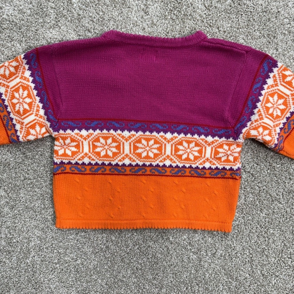 Baby Gap Sweater Toddler 24-36M Pink Orange Fair Isle Knit V-Neck Pullover - Picture 2 of 6